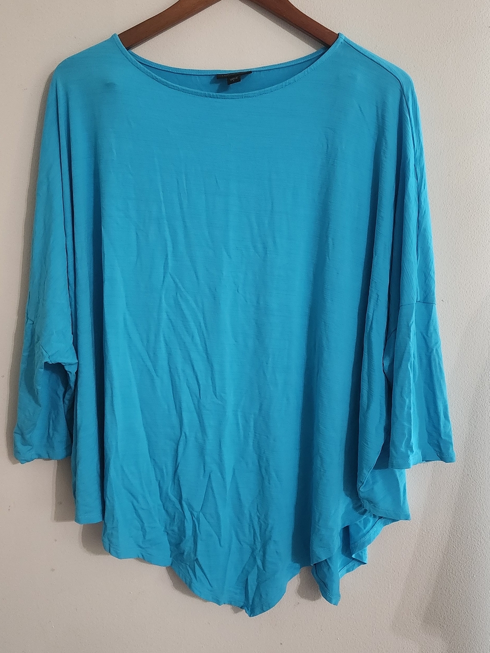 J.Jill Wearever Turquoise Blue Dolman Sleeve Asymmetrical Tunic Top Sz L